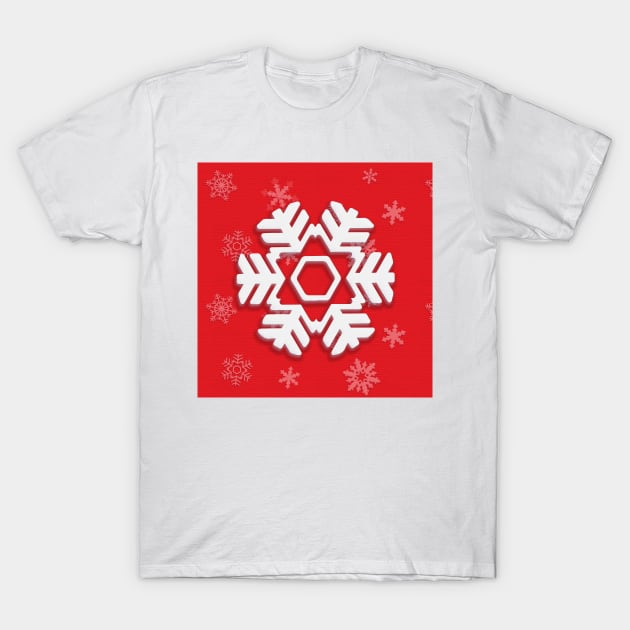 Snowflake Winter Holiday Christmas Decoration. White Snowflake on blue background. T-Shirt by sofiartmedia